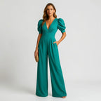 Wide Leg Puff Sleeve Jumpsuit – Tailored Formal Outfit for Women