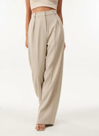 Wide Leg Tailored Trousers for Women - High Waist Smart Office Pants