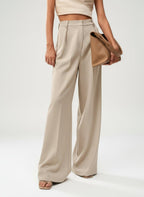 Wide Leg Tailored Trousers for Women - High Waist Smart Office Pants