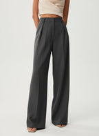Wide Leg Tailored Trousers for Women - High Waist Smart Office Pants