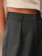 Wide Leg Tailored Trousers for Women - High Waist Smart Office Pants