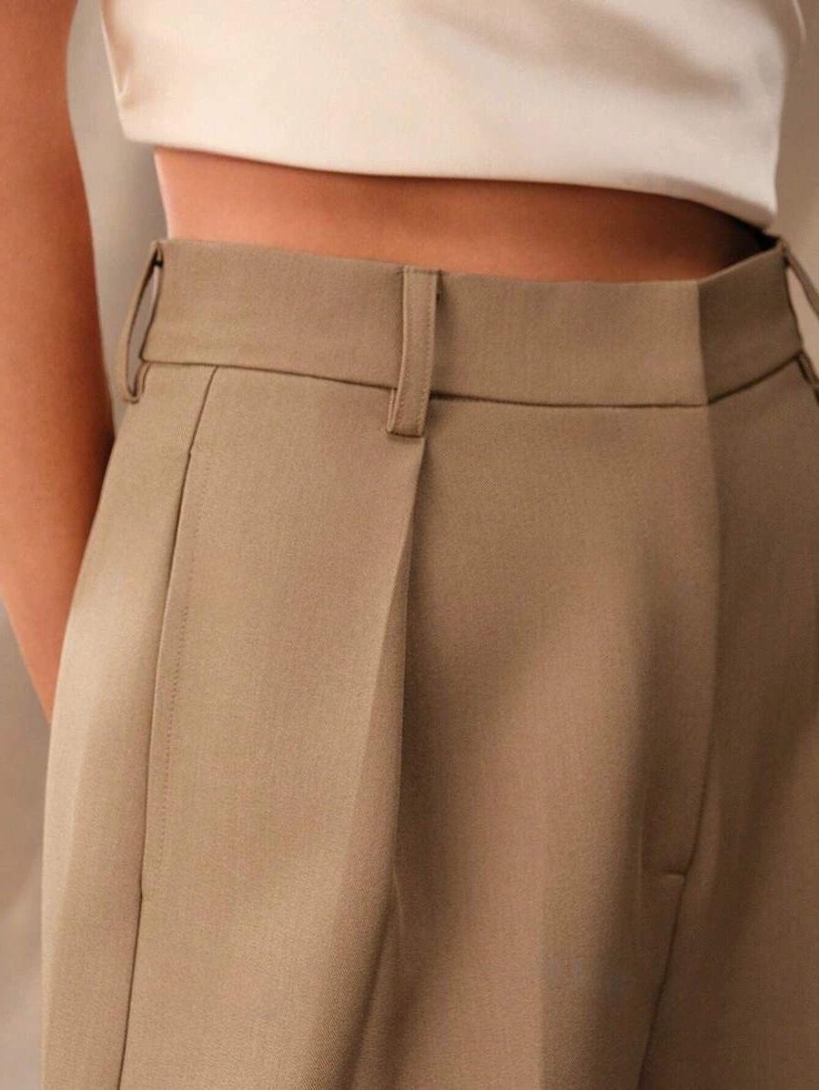 Wide Leg Tailored Trousers for Women - High Waist Smart Office Pants