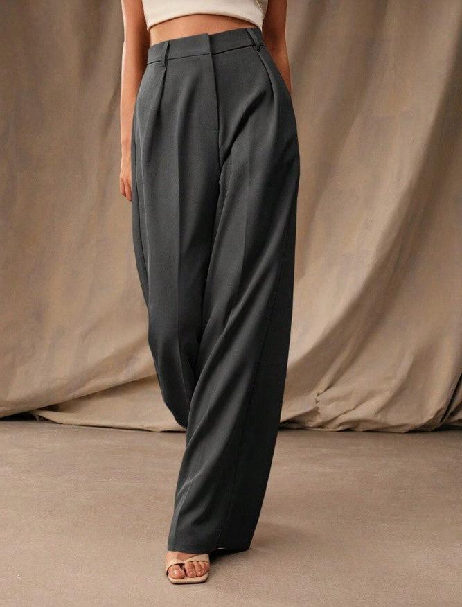 Wide Leg Tailored Trousers for Women - High Waist Smart Office Pants