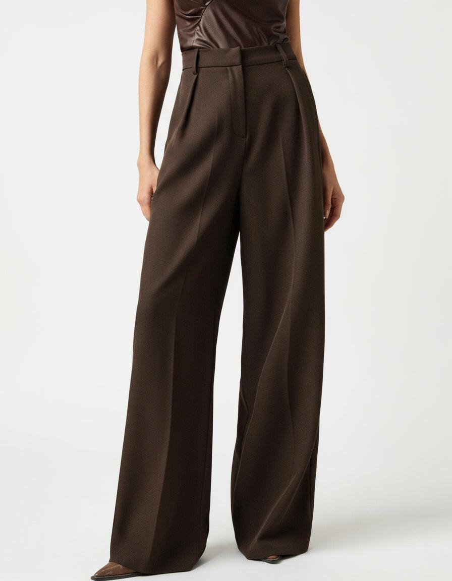 Wide Leg Tailored Trousers for Women - High Waist Smart Office Pants