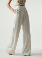 Wide Leg Tailored Trousers for Women - High Waist Smart Office Pants