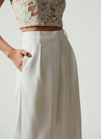 Wide Leg Tailored Trousers for Women - High Waist Smart Office Pants