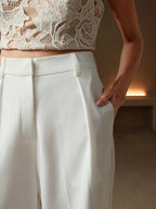 Wide Leg Tailored Trousers for Women - High Waist Smart Office Pants