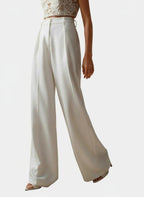 Wide Leg Tailored Trousers for Women - High Waist Smart Office Pants