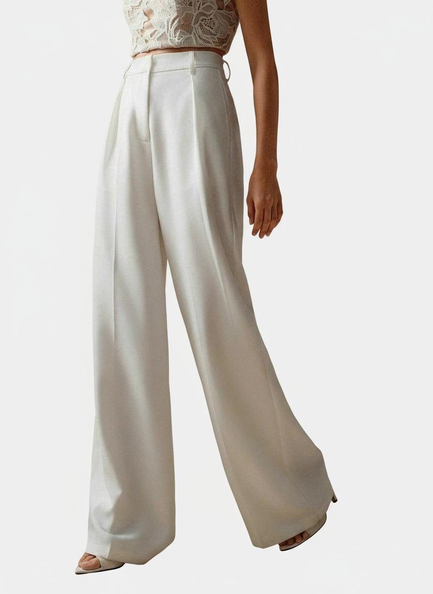 Wide Leg Tailored Trousers for Women - High Waist Smart Office Pants