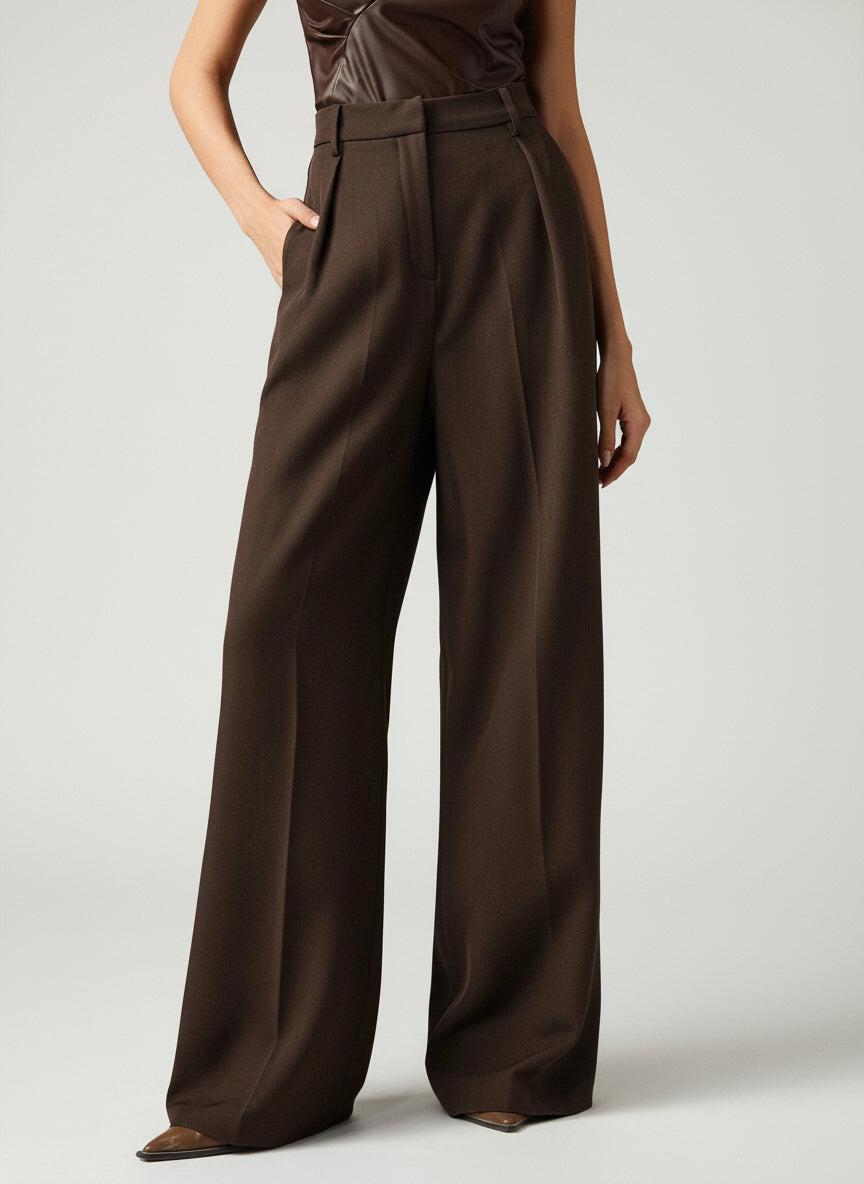 Wide Leg Tailored Trousers for Women - High Waist Smart Office Pants