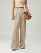 Wide Leg Tailored Trousers for Women - High Waist Smart Office Pants