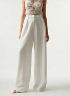 Wide Leg Tailored Trousers for Women - High Waist Smart Office Pants