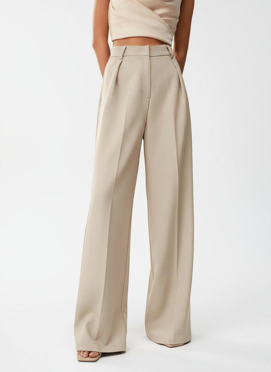 Wide Leg Tailored Trousers for Women - High Waist Smart Office Pants
