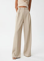 Wide Leg Tailored Trousers for Women - High Waist Smart Office Pants