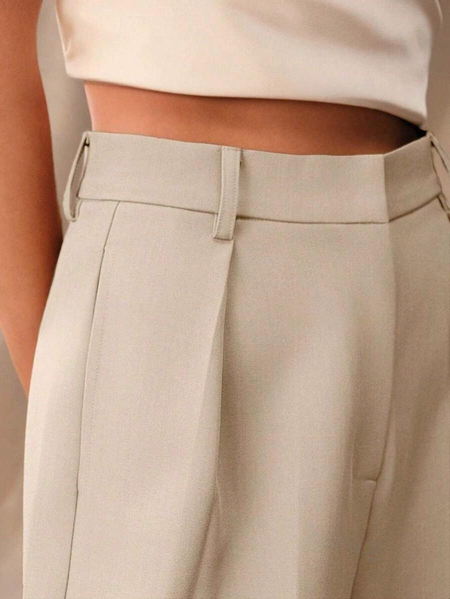 Wide Leg Tailored Trousers for Women - High Waist Smart Office Pants