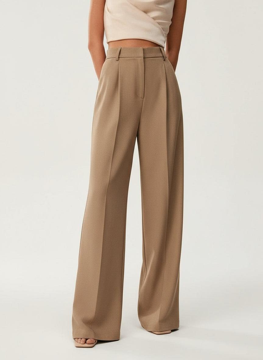 Wide Leg Tailored Trousers for Women - High Waist Smart Office Pants