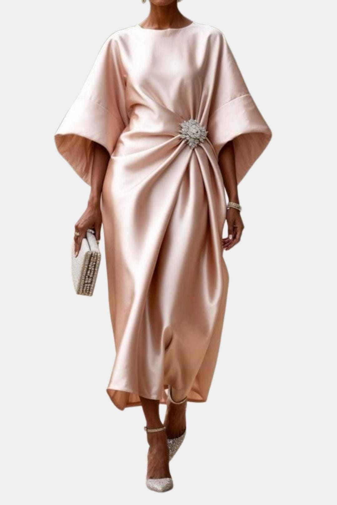 Wide Sleeve Satin Maxi Dress | Elegant Evening Wear for Women