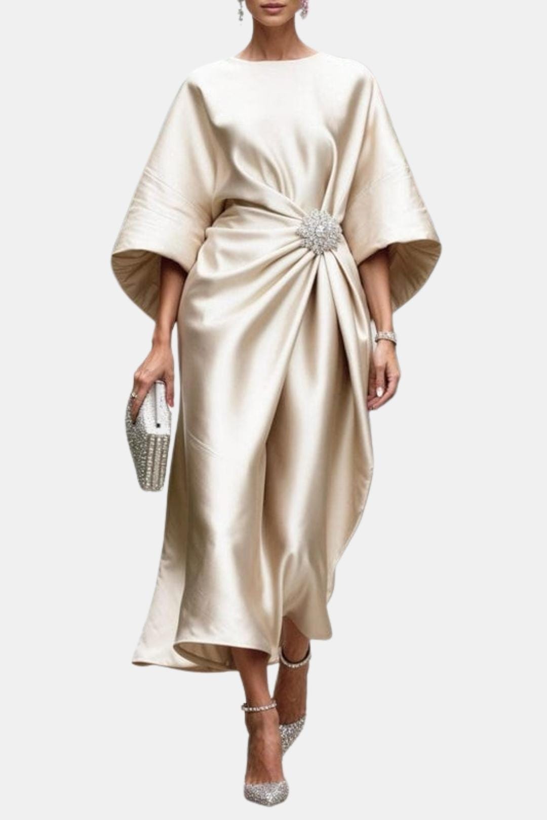 Wide Sleeve Satin Maxi Dress | Elegant Evening Wear for Women