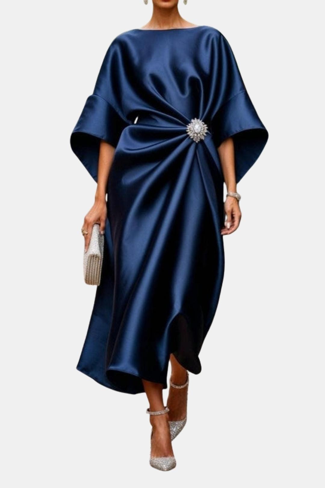Wide Sleeve Satin Maxi Dress | Elegant Evening Wear for Women