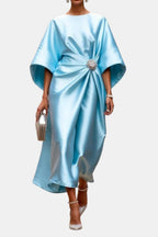 Wide Sleeve Satin Maxi Dress | Elegant Evening Wear for Women