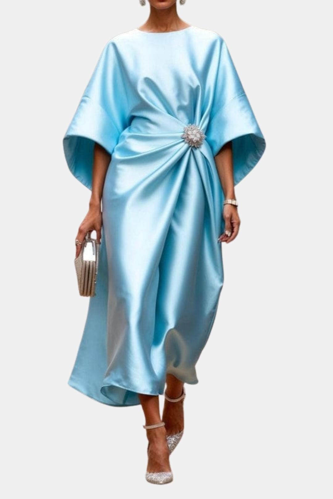 Wide Sleeve Satin Maxi Dress | Elegant Evening Wear for Women