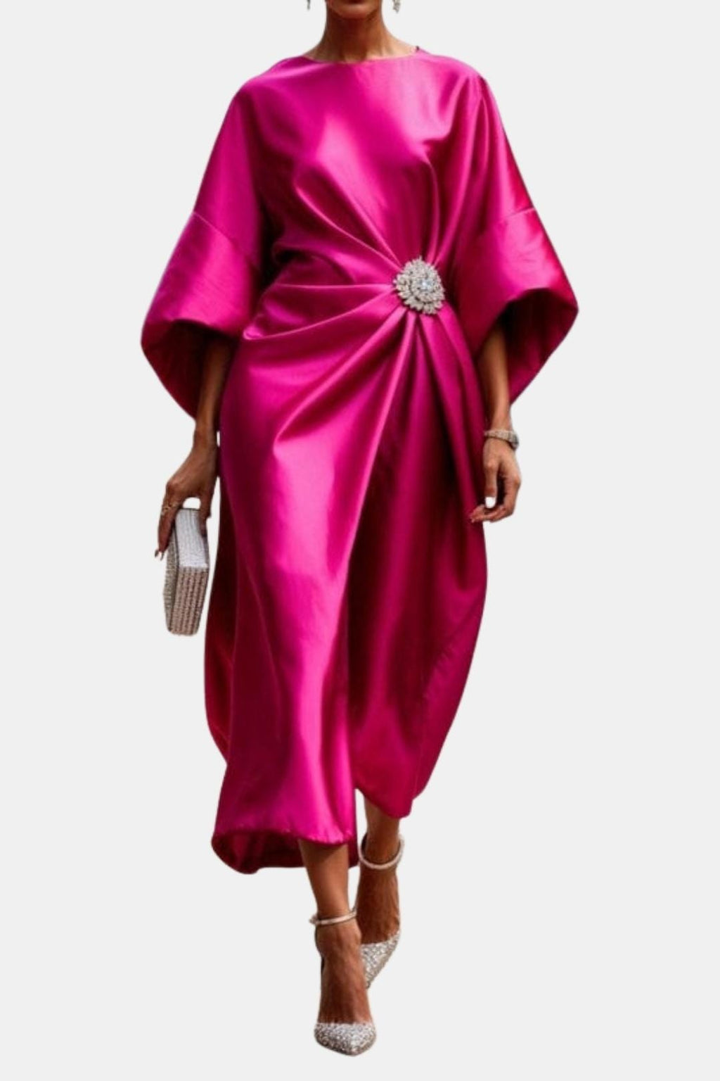 Wide Sleeve Satin Maxi Dress | Elegant Evening Wear for Women