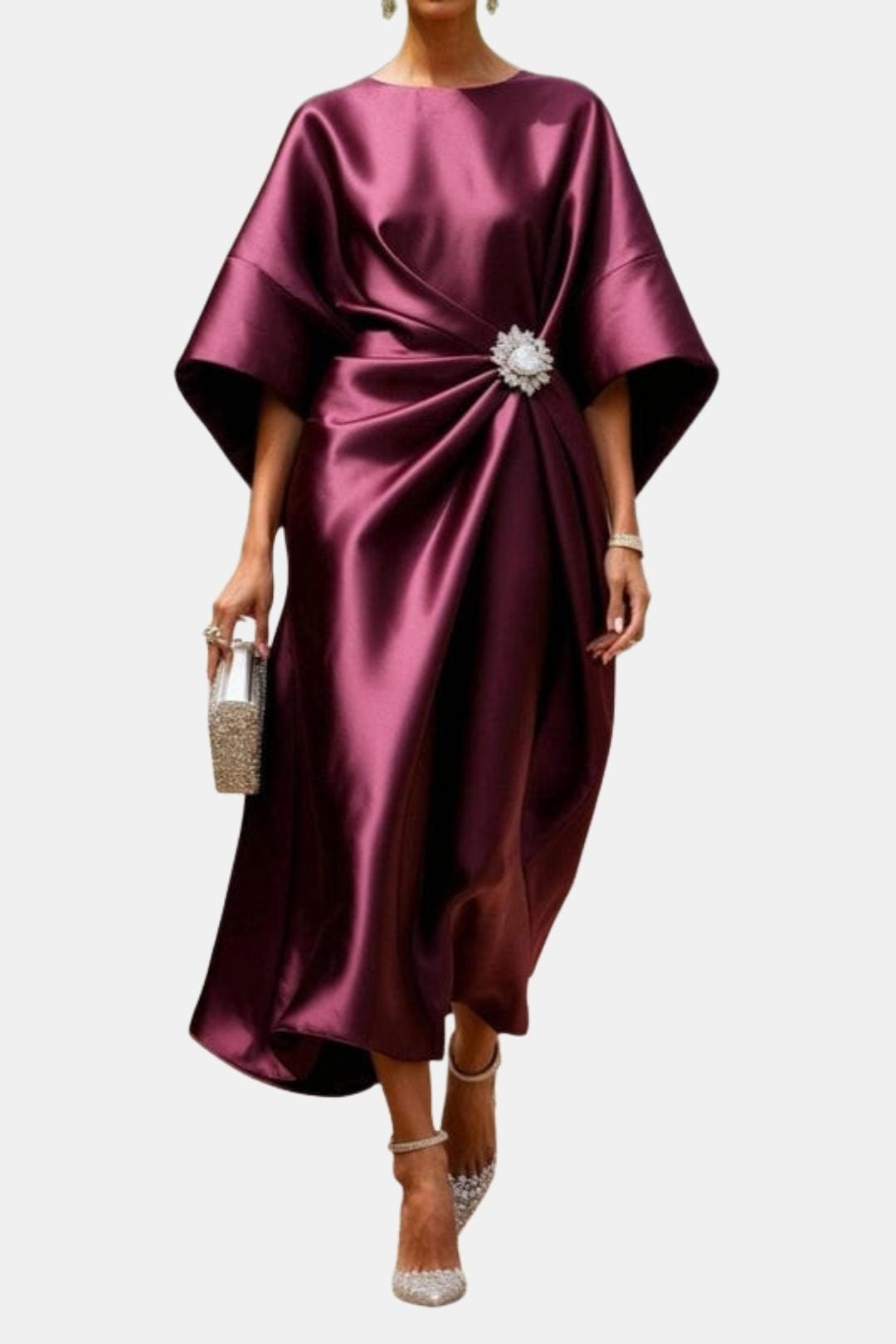 Wide Sleeve Satin Maxi Dress | Elegant Evening Wear for Women