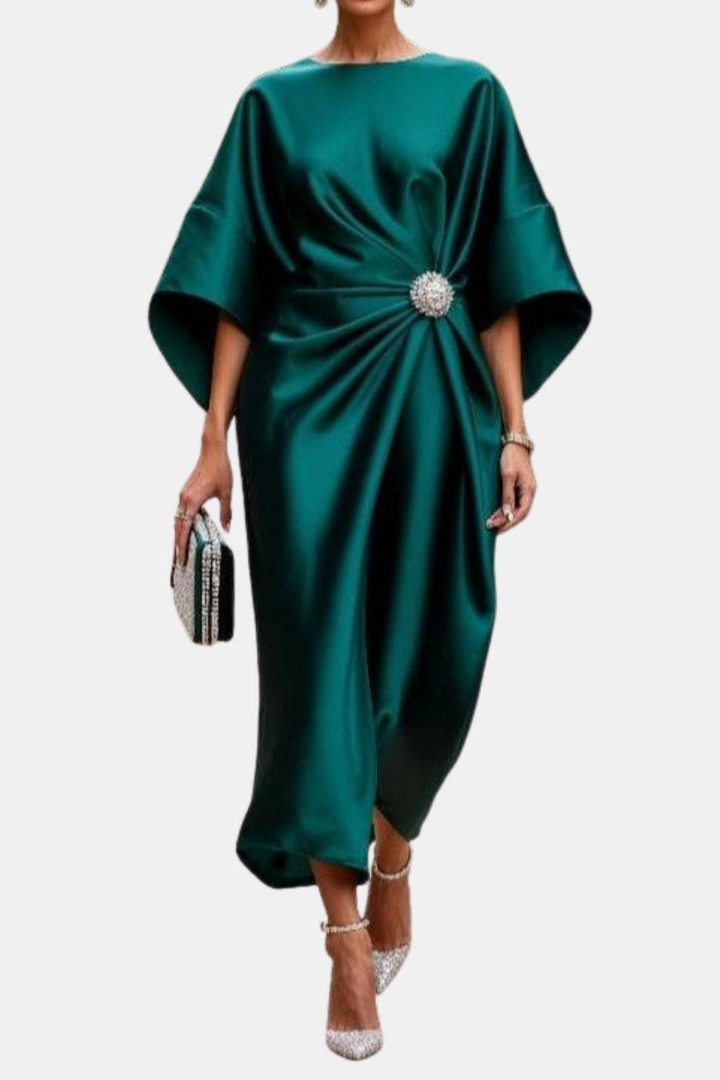 Wide Sleeve Satin Maxi Dress | Elegant Evening Wear for Women