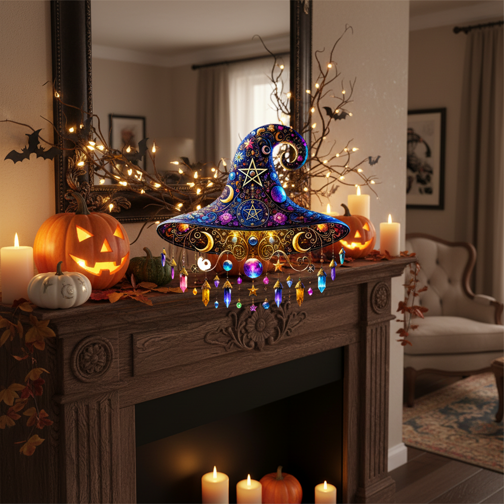 Witch Hat Tabletop Decor in Blue and Black – Halloween Party, Home Decoration