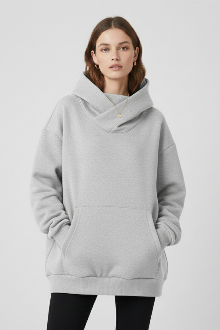 Hoodie with High Neck and Wide Hood for Women – Leisure, Everyday