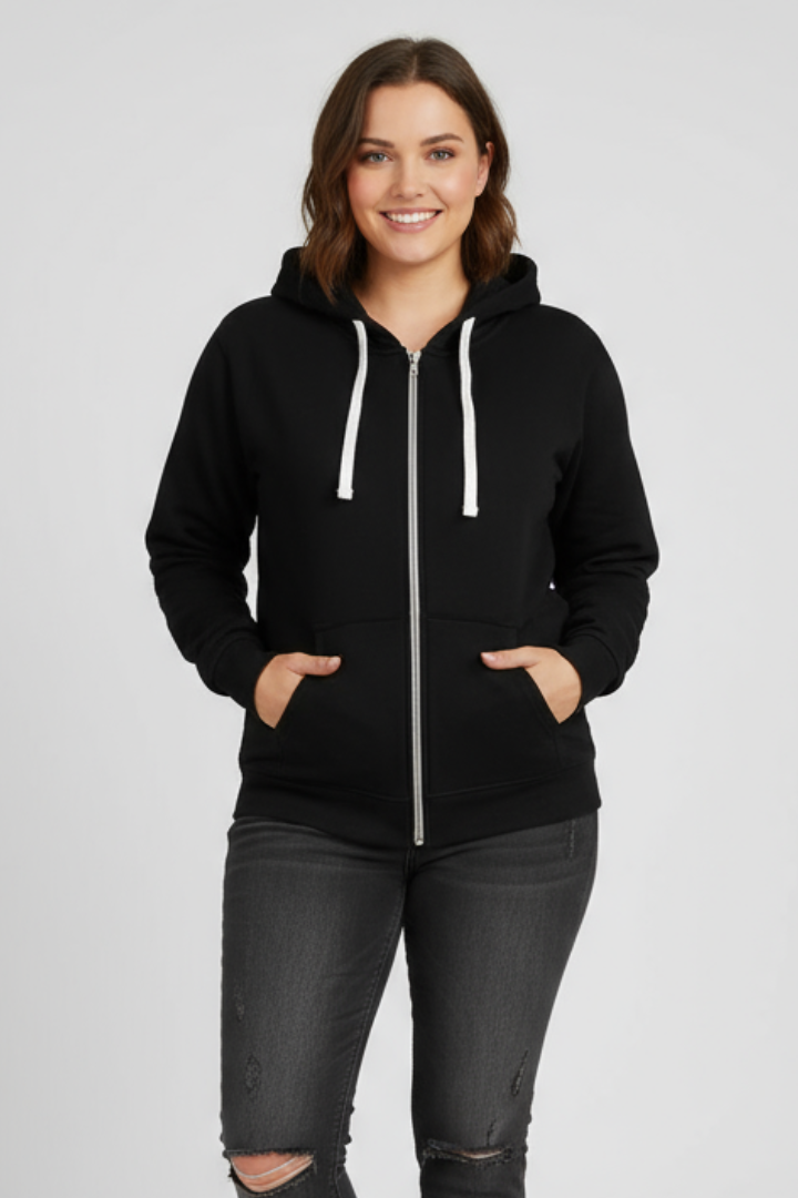 Women's Zip Hoodie with Drawstring Hood, Front Pockets – Casual, Everyday Wear