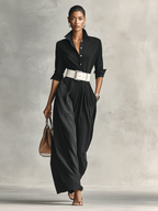Women's Belted Lapel Jumpsuit - Long Sleeve, Single Breasted, Casual Wear