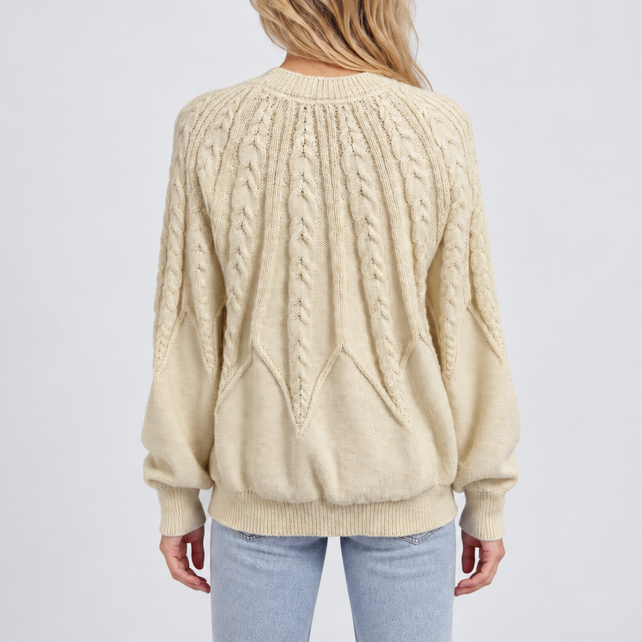 Women’s Cable Knit Sweater with Balloon Sleeves – Casual, Office