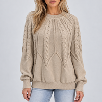 Women’s Cable Knit Sweater with Balloon Sleeves – Casual, Office