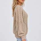 Women’s Cable Knit Sweater with Balloon Sleeves – Casual, Office