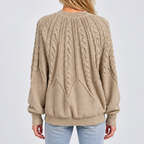 Women’s Cable Knit Sweater with Balloon Sleeves – Casual, Office