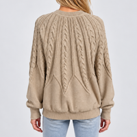 Women’s Cable Knit Sweater with Balloon Sleeves – Casual, Office