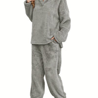 Women's Fleece Loungewear Set with Shawl Collar Hoodie & Trousers – Casual, Relaxing