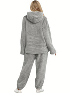 Women's Fleece Loungewear Set with Shawl Collar Hoodie & Trousers – Casual, Relaxing