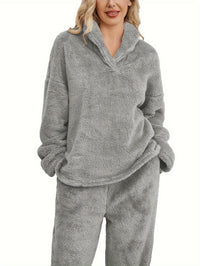 Women's Fleece Loungewear Set with Shawl Collar Hoodie & Trousers – Casual, Relaxing