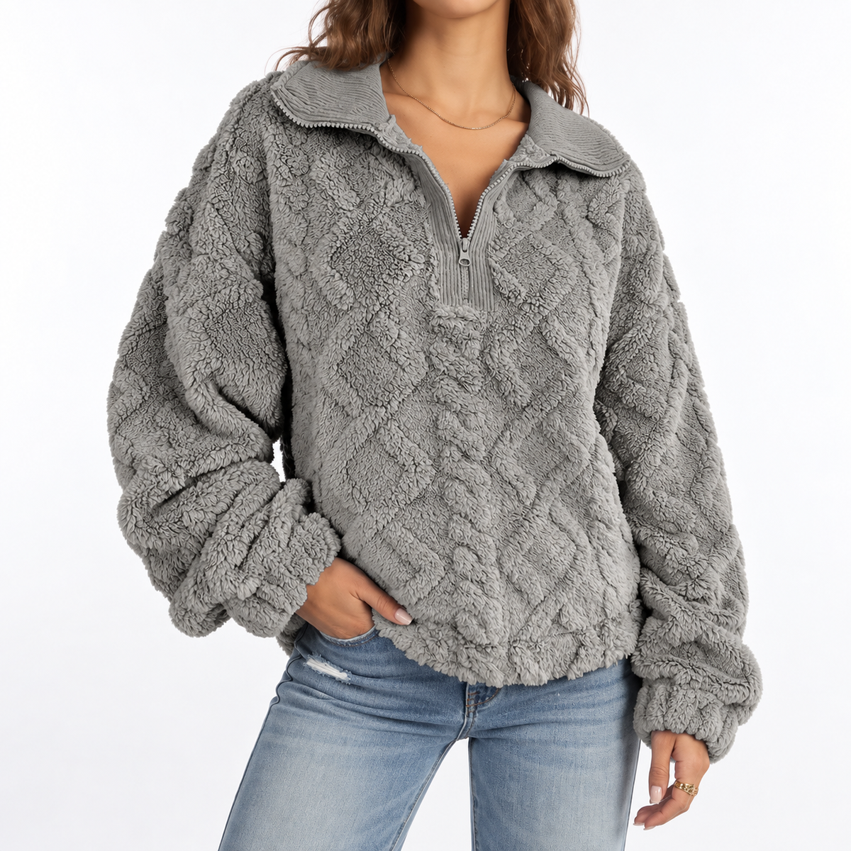 Women's Fleece Pullover – Textured, Quarter Zip – Casual, Everyday Wear