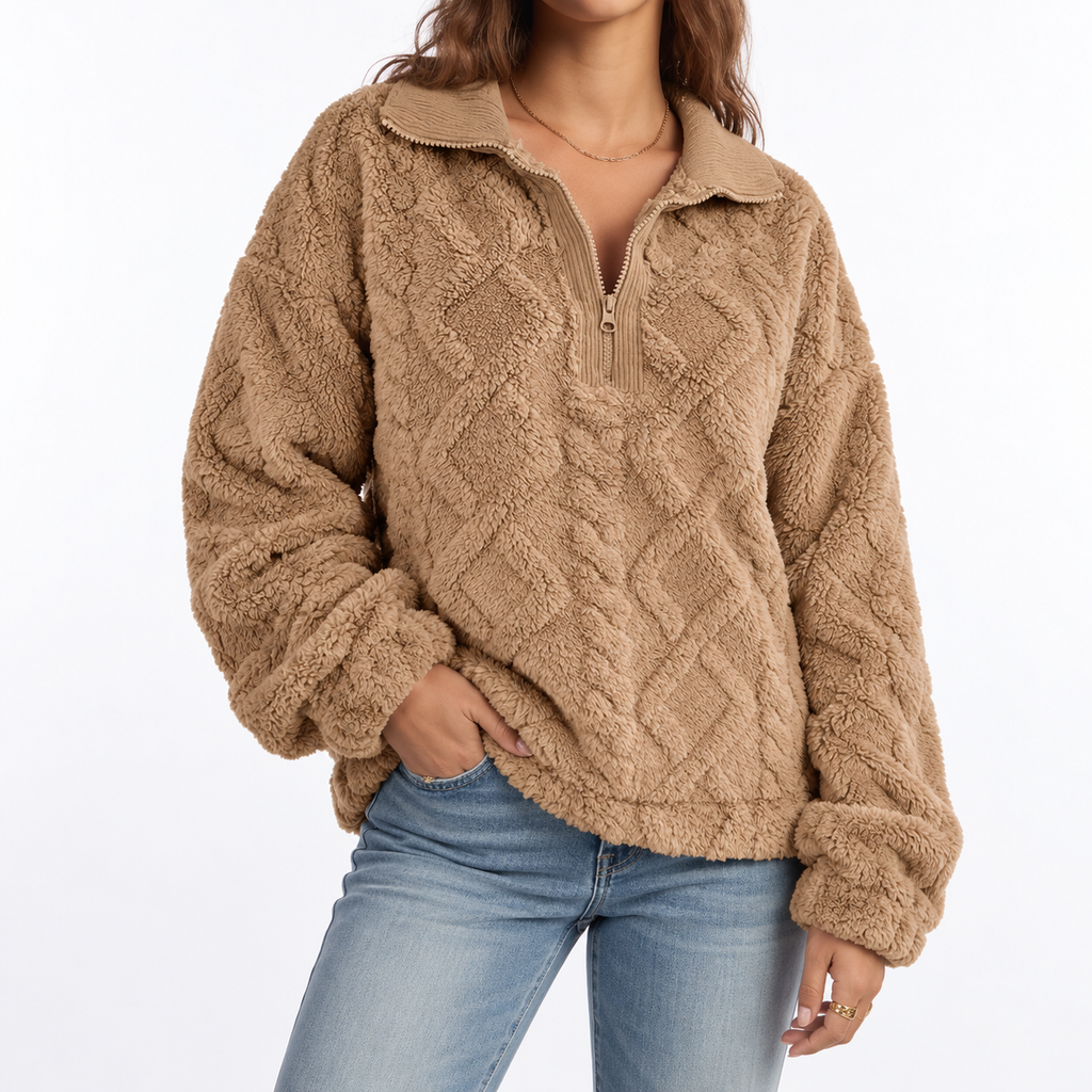 Women's Fleece Pullover – Textured, Quarter Zip – Casual, Everyday Wear