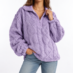 Women's Fleece Pullover – Textured, Quarter Zip – Casual, Everyday Wear