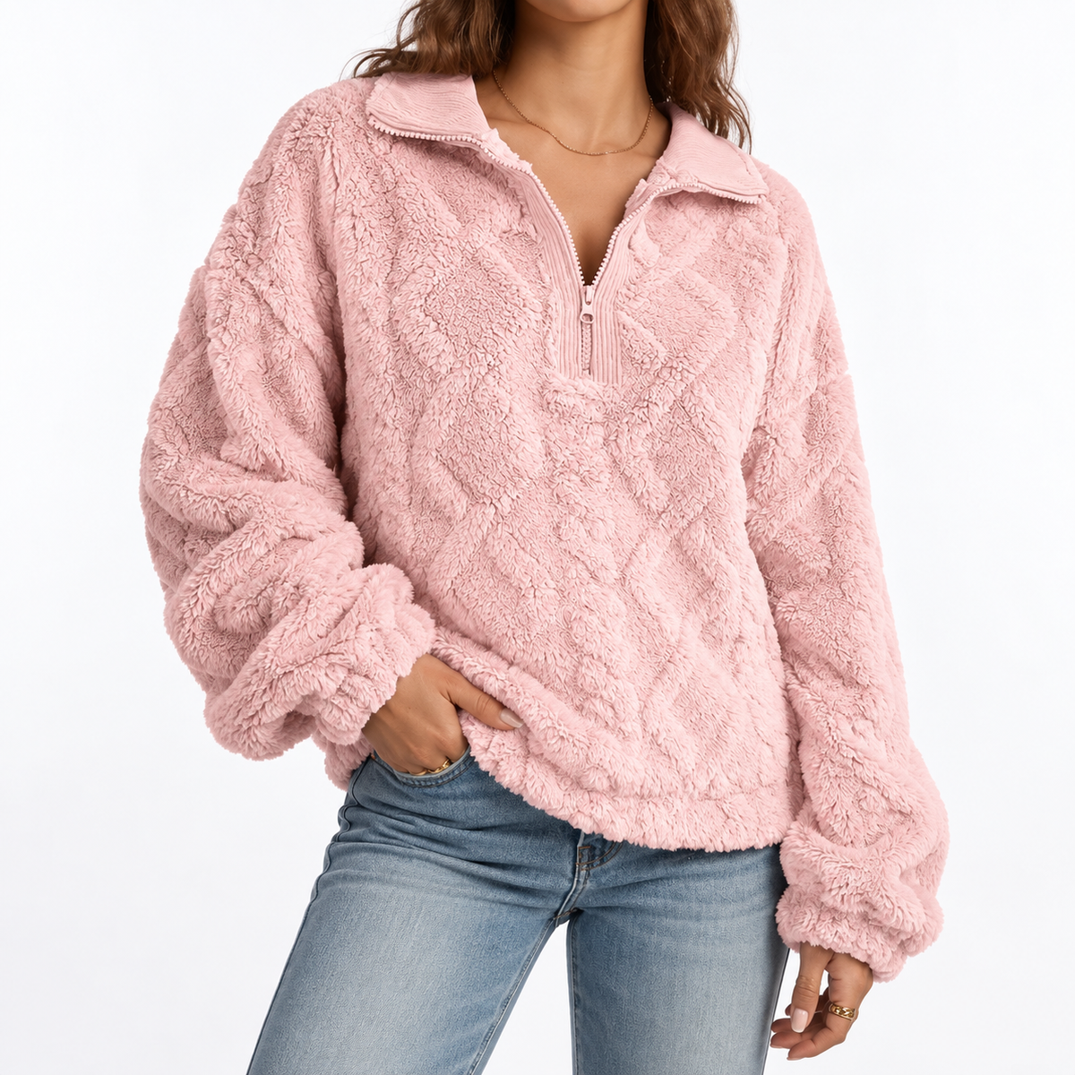 Women's Fleece Pullover – Textured, Quarter Zip – Casual, Everyday Wear