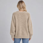 Women’s Fluffy Knit Jumper with Crew Neck, Long Sleeves – Casual, Everyday Wear