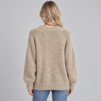 Women’s Fluffy Knit Jumper with Crew Neck, Long Sleeves – Casual, Everyday Wear