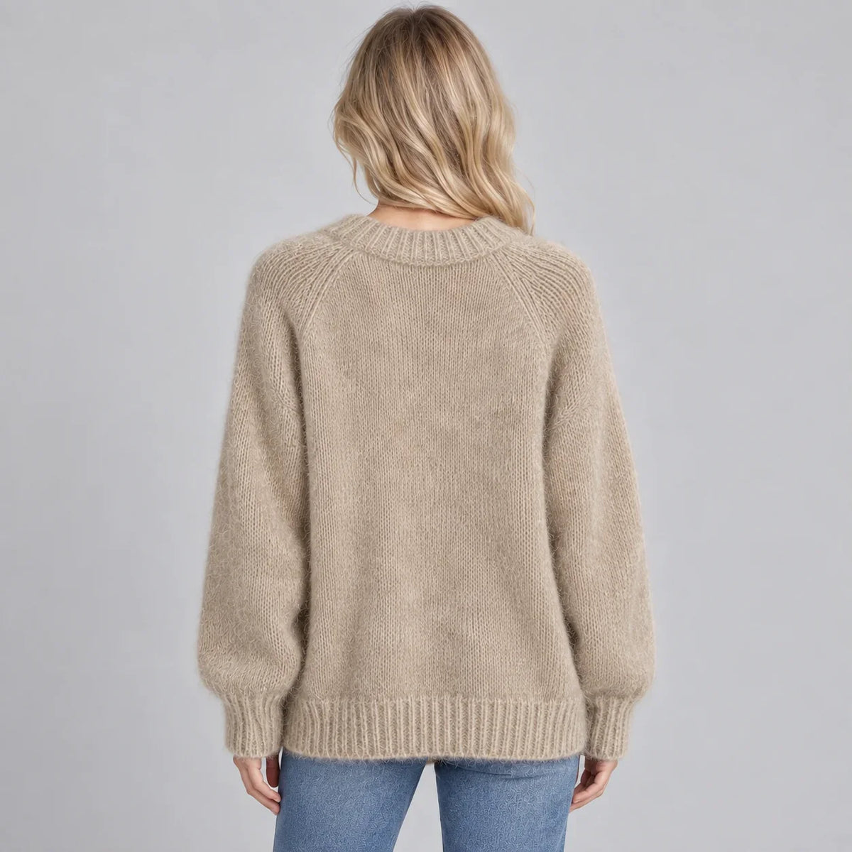 Women’s Fluffy Knit Jumper with Crew Neck, Long Sleeves – Casual, Everyday Wear