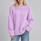 Women’s Fluffy Knit Jumper with Crew Neck, Long Sleeves – Casual, Everyday Wear