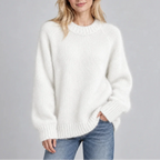 Women’s Fluffy Knit Jumper with Crew Neck, Long Sleeves – Casual, Everyday Wear