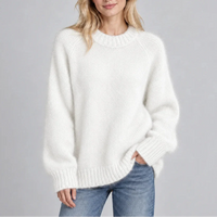 Women’s Fluffy Knit Jumper with Crew Neck, Long Sleeves – Casual, Everyday Wear